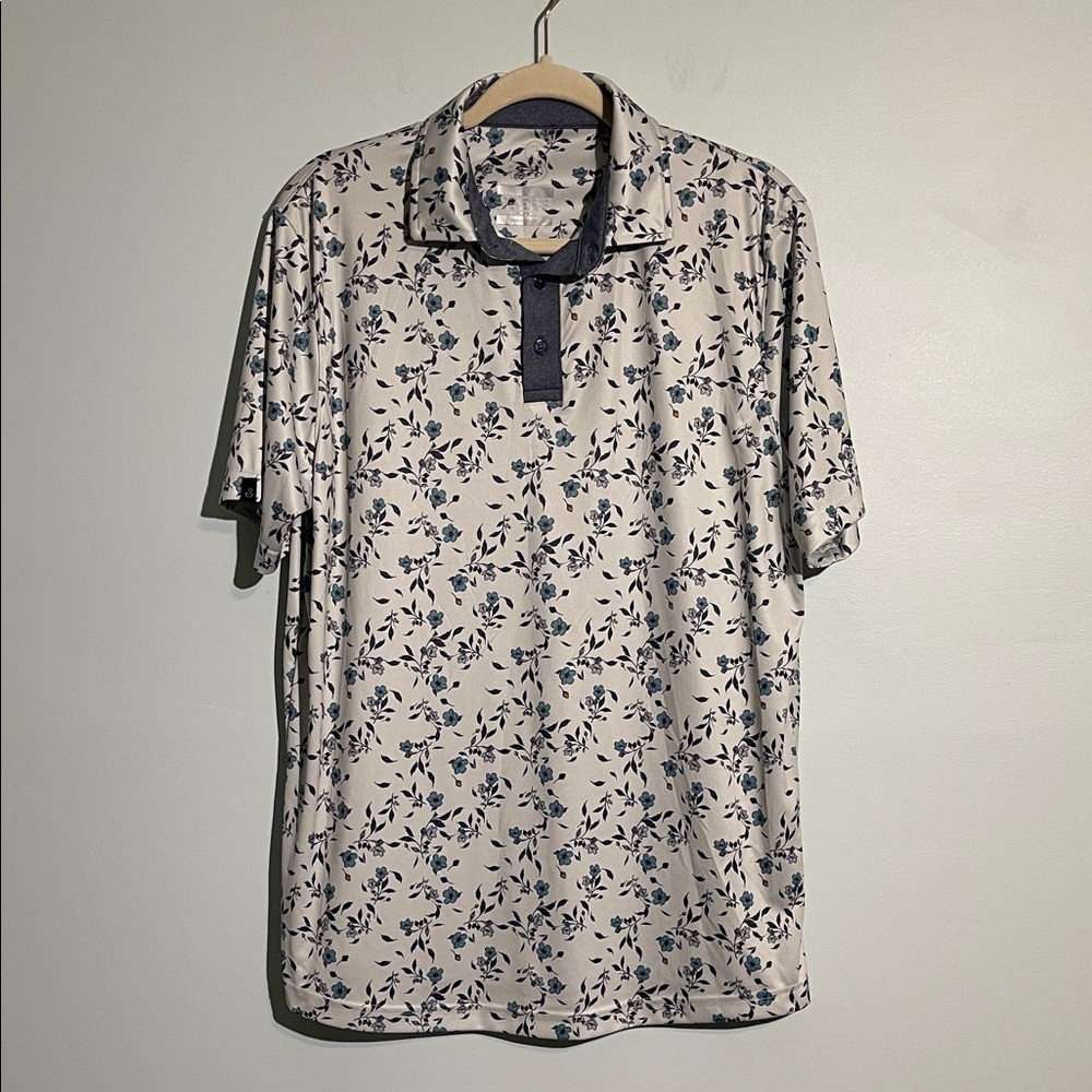 Swannies Stonewater Men’s Floral Golf Polo Size Large Moisture Wicking Stretch